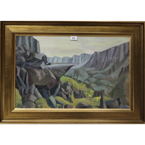 945 - ROSALIE DE MERIC (ENGLISH 1916-1999) ROCKY LANDSCAPE Oil on board, signed lower left, 41 x... 