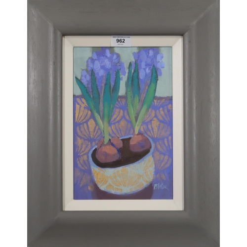 962 - JANE BLAIR (SCOTTISH CONTEMPORARY) HYACINTH Oil on board, signed lower right, 29 x 18cm&nb... 