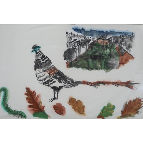 973 - DEIRDRE EDWARDS (BRITISH b.1950) PHEASANT WITH LEAVES Watercolour, signed lower right, 60 ... 