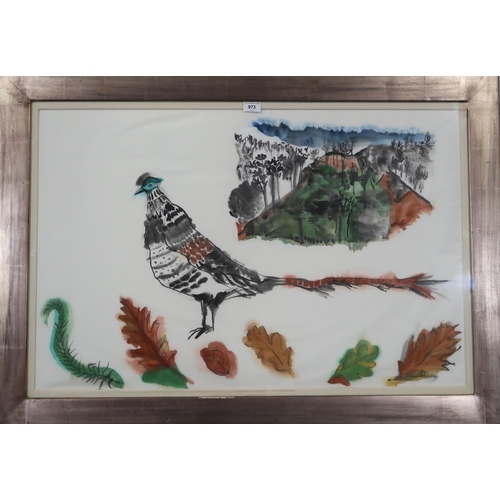 973 - DEIRDRE EDWARDS (BRITISH b.1950) PHEASANT WITH LEAVES Watercolour, signed lower right, 60 ... 