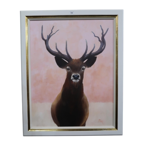 978 - JANE BLAIR (SCOTTISH CONTEMPORARY) STAG Oil on canvas, signed lower right, 88 x 67cm... 