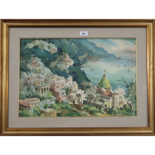 984 - JOHN ARAGONA (CONTEMPORARY SCHOOL) POSITANO Watercolour, signed lower right, dated (19)80,... 