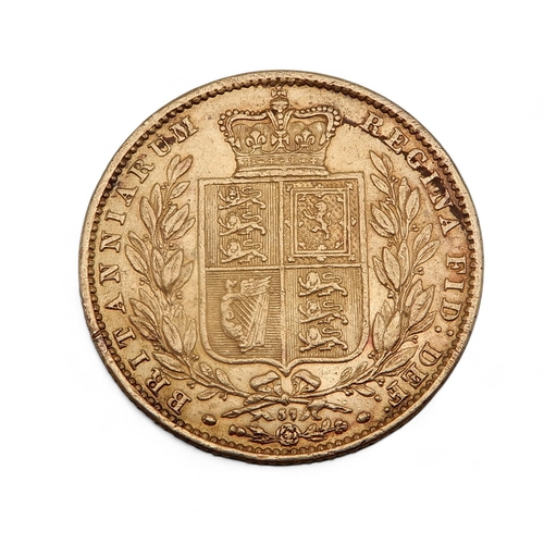 348 - Victoria (1837-1901) Sovereign 1865 Shield ObverseYoung uncrowned portrait of Queen Victoria left, l... 