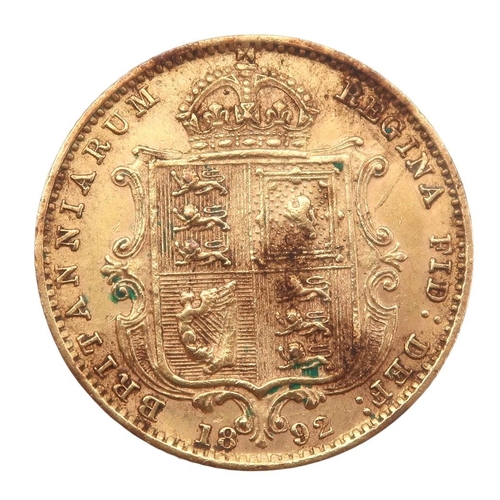 466 - VICTORIA (1837-1901) 1/2 SOVEREIGN 1892ObverseCrowned and veiled Jubilee bust of Queen Victoria left... 