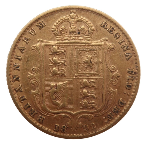 467 - VICTORIA (1837-1901) 1/2 SOVEREIGN 1892ObverseCrowned and veiled Jubilee bust of Queen Victoria left... 