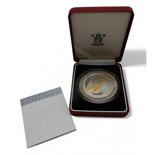 494 - The Royal Mint Alderney £10 silver proof coin, 2003, commemorating Concorde, 155.517g, limited... 