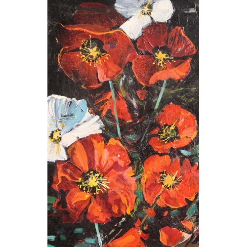 992A - CONTEMPORARY SCHOOL POPPIES Oil on board, signed lower right 'J.Drever', 39 x 24cm... 