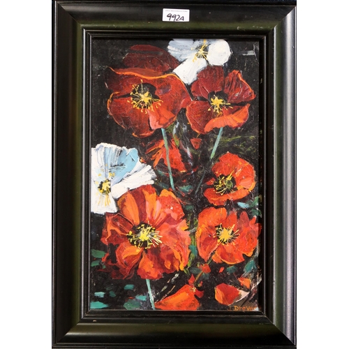 992A - CONTEMPORARY SCHOOL POPPIES Oil on board, signed lower right 'J.Drever', 39 x 24cm... 