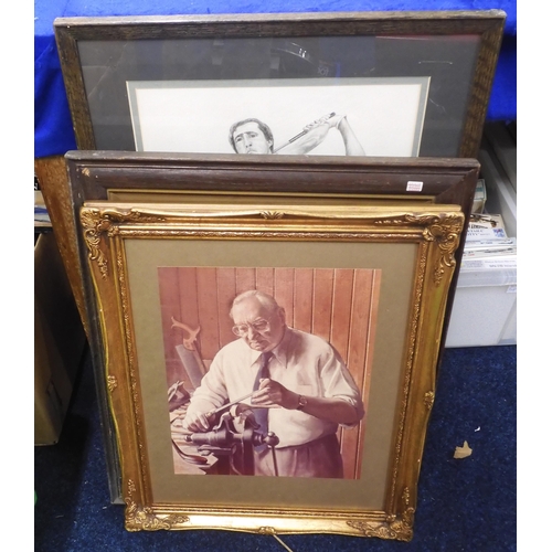 587 - A collection of framed sporting memorabilia, to include apparently signed photographs of heavyweight... 