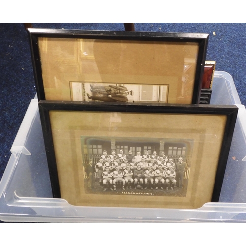 587 - A collection of framed sporting memorabilia, to include apparently signed photographs of heavyweight... 