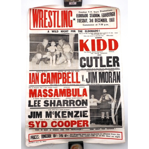 589 - Two vintage Scottish wrestling posters advertising bouts at the Eldorado Stadium, Edinburgh, featuri... 