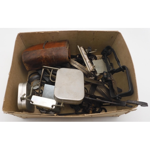 649 - Assorted vintage gamekeeper's animal gin traps and two cases of fishing fliesNote: gin traps are ill... 