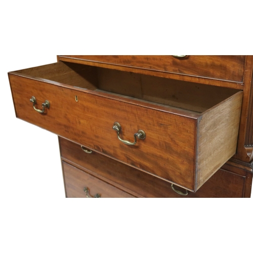 2013 - A 19TH CENTURY MAHOHGANY SECRETAIRE CHEST ON CHEST with dentil cornice over two short over thre... 