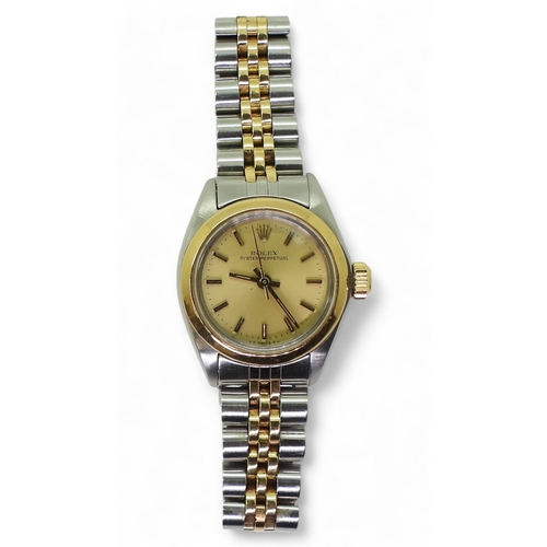 2871 - A LADIES OYSTER PERPETUALin stainless steel and gold. A gold coloured dial, baton numerals and hands... 