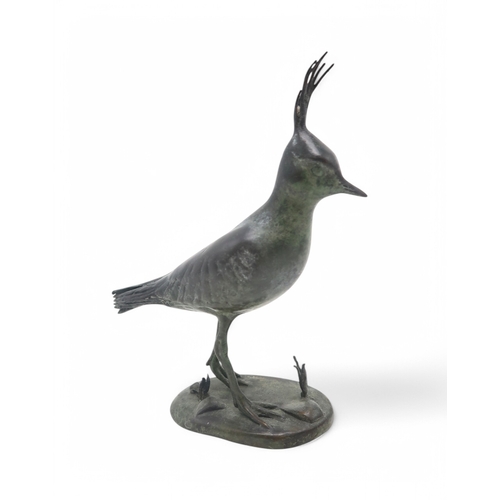 2154 - PATRICIA NORTHCROFTA bronze of a lapwing, 12.5cm high, together with another of a wading bird, 13.5c... 