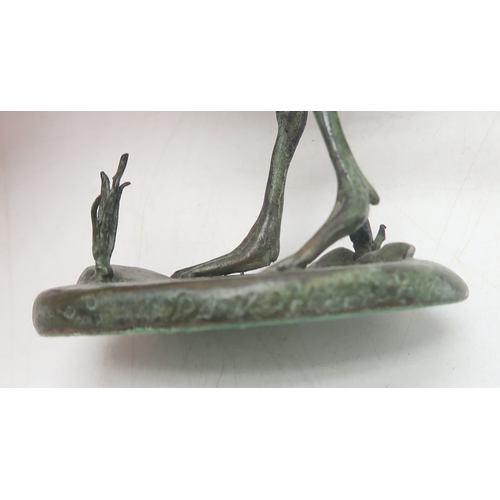 2154 - PATRICIA NORTHCROFTA bronze of a lapwing, 12.5cm high, together with another of a wading bird, 13.5c... 