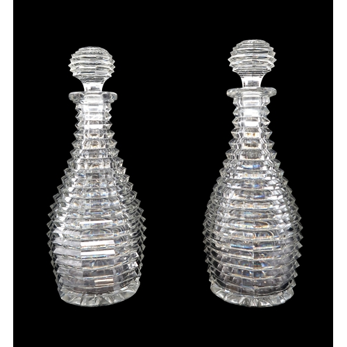 2158 - A PAIR OF 19TH CENTURY CUT GLASS DECANTERS25cm high