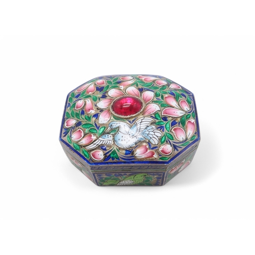 AN INDIAN MUGHAL SILVER AND ENAMEL PAN BOX