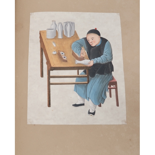 2257 - CHINESE PAINTINGS ALBUMComprising;Three dieties,war lord,archer,30 x 20cm approx,eight itinerant wor... 