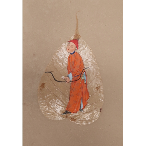 2257 - CHINESE PAINTINGS ALBUMComprising;Three dieties,war lord,archer,30 x 20cm approx,eight itinerant wor... 