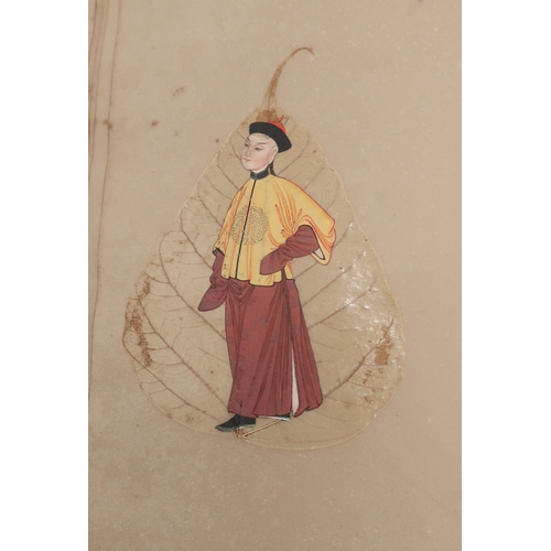 2257 - CHINESE PAINTINGS ALBUMComprising;Three dieties,war lord,archer,30 x 20cm approx,eight itinerant wor... 