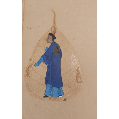 2257 - CHINESE PAINTINGS ALBUMComprising;Three dieties,war lord,archer,30 x 20cm approx,eight itinerant wor... 