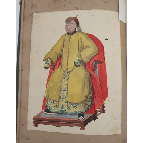 2257 - CHINESE PAINTINGS ALBUMComprising;Three dieties,war lord,archer,30 x 20cm approx,eight itinerant wor... 