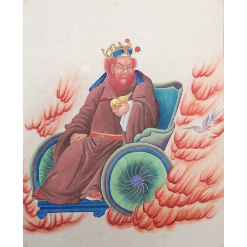 2257 - CHINESE PAINTINGS ALBUMComprising;Three dieties,war lord,archer,30 x 20cm approx,eight itinerant wor... 