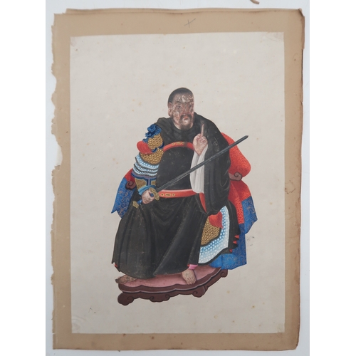 2257 - CHINESE PAINTINGS ALBUMComprising;Three dieties,war lord,archer,30 x 20cm approx,eight itinerant wor... 