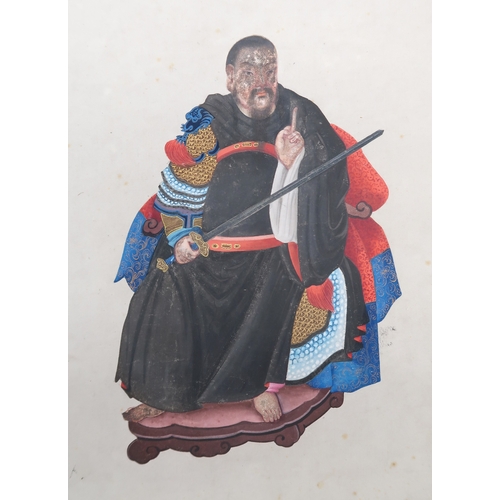 2257 - CHINESE PAINTINGS ALBUMComprising;Three dieties,war lord,archer,30 x 20cm approx,eight itinerant wor... 