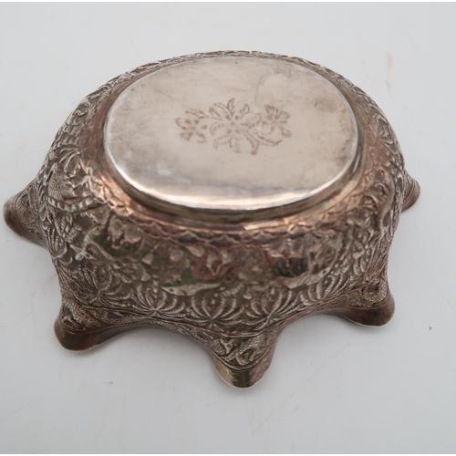 304 - A pair of Indian white metal finger bowls, with engraved decoration of animals, and another circular... 