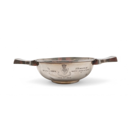 307 - A silver quaich, by Barker Brothers Ltd, Birmingham 1928, inscribed 'To Wm PATERSON A MEMENTO OF HAP... 