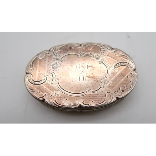 313 - A Victorian silver snuff box, by Edward Smith, Birmingham 1847, with engraved floral decoration, mon... 