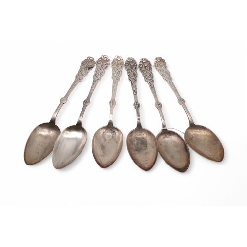 314 - A set of six Danish silver seaweed pattern tablespoons, some with monograms and dates to the reverse... 