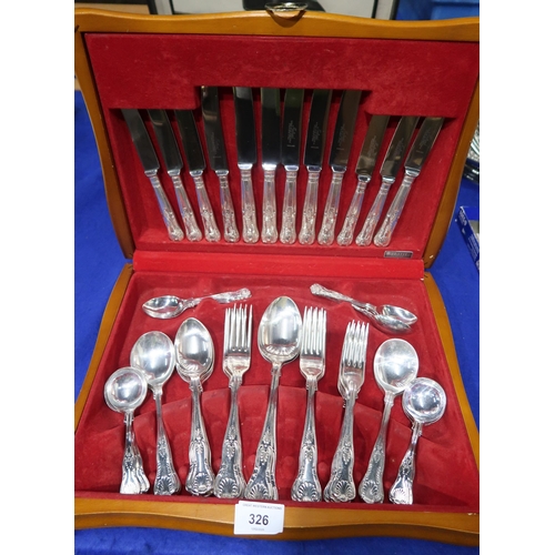 326 - An EPNS canteen of Kings pattern cutlery, 52 pieces, loose cutlery, a four piece tea service, tray, ... 