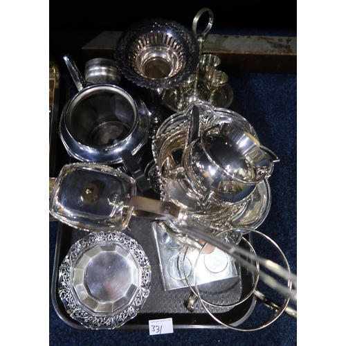 331 - A collection of EPNS including a  canteen of stainless steel ivorine handled cutlery, tea pots, spec... 