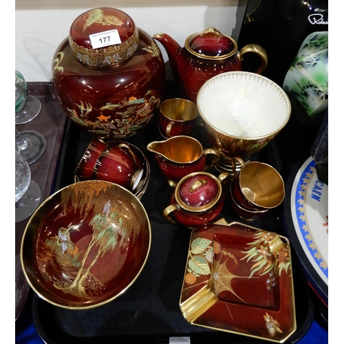 177 - A collection of Carlton Ware rouge royale including a coffee service, New Mikado ginger jar, New Sto... 