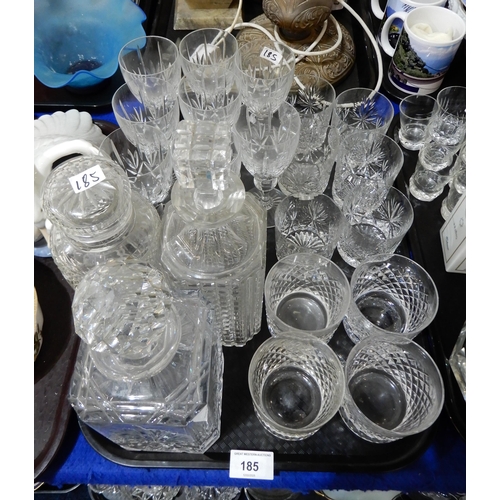 185 - Four Waterford glass tumblers, six Edinburgh tumblers, three decanters etc