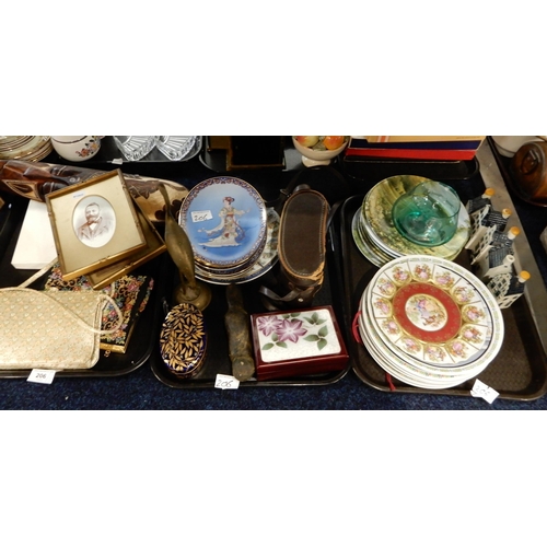 206 - An oval porcelain box, assorted wall plates, two ladies bags etc