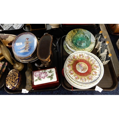 206 - An oval porcelain box, assorted wall plates, two ladies bags etc