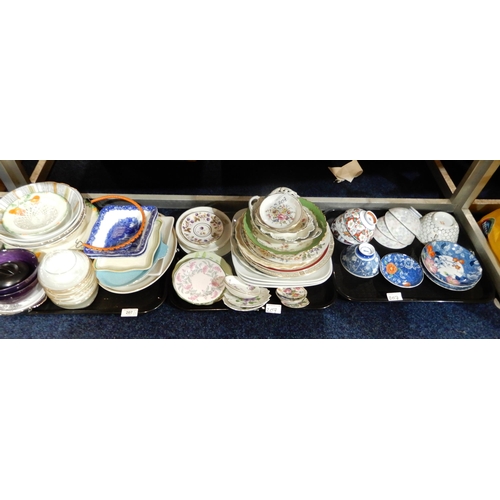 207 - Assorted decorative china and glass, including rice bowls, assorted plates, Midwinter bowl etc