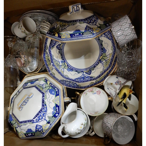 208 - Assorted decorative ceramics and glass including Royal Doulton Merryweather tablewares