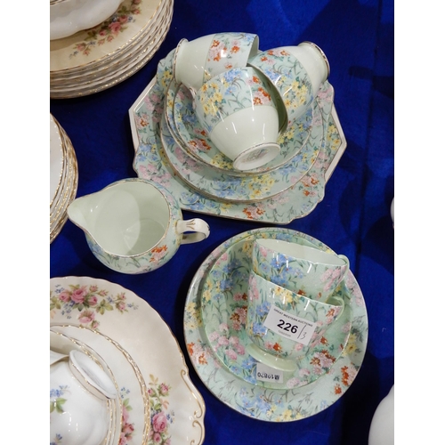 226 - Assorted tea wares including Shelley Melody chintz, Royal Albert Moss Rose, and Royal Doulton Musica... 