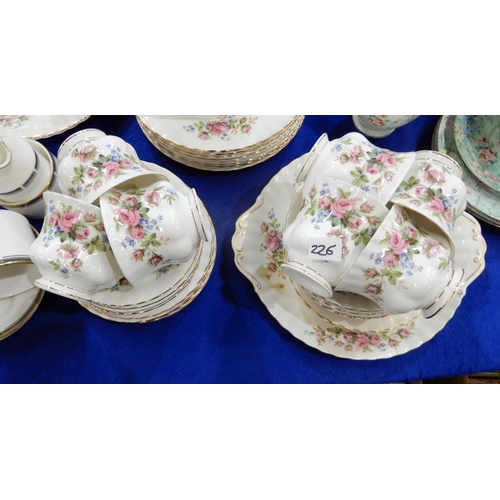 226 - Assorted tea wares including Shelley Melody chintz, Royal Albert Moss Rose, and Royal Doulton Musica... 