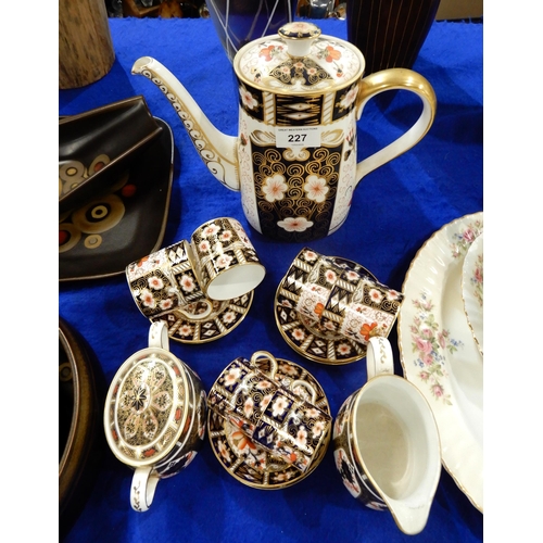 227 - Four Royal Crown Derby 2451 coffee cups and saucers, two expresso cups and saucers and coffee pot, t... 