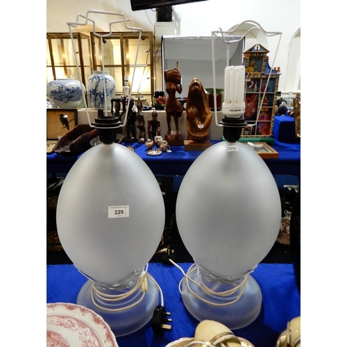 229 - A pair of large frosted glass table lamps