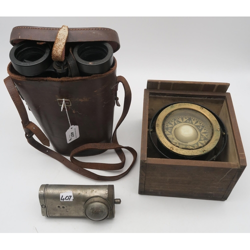 407 - A cased pair of Barr & Stroud military issue 7x CF41 binoculars, serial no. 74414, a cased marit... 