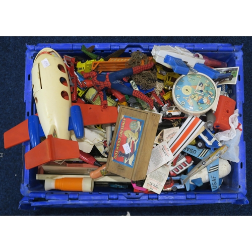 457 - A large quantity of play-worn vintage toys, to include model vehicles by Corgi and Matchbox, a Smith... 