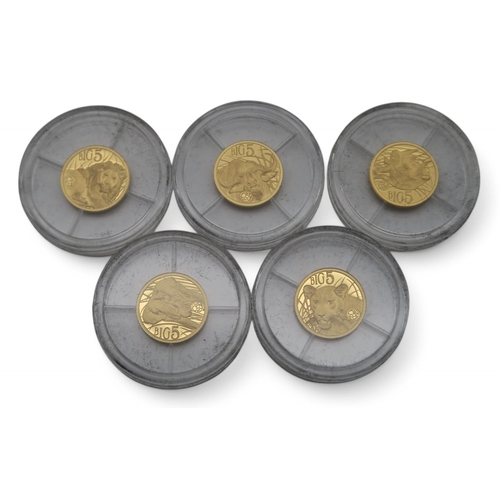 355 - Republic Democratique Du Congo 2017 African Big Five a complete collection of 100 Franc gold coins d... 