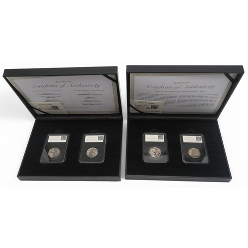 370 - A lot comprising two cased date stamp Paddington Bear coins cased with COA, various numismatic first... 